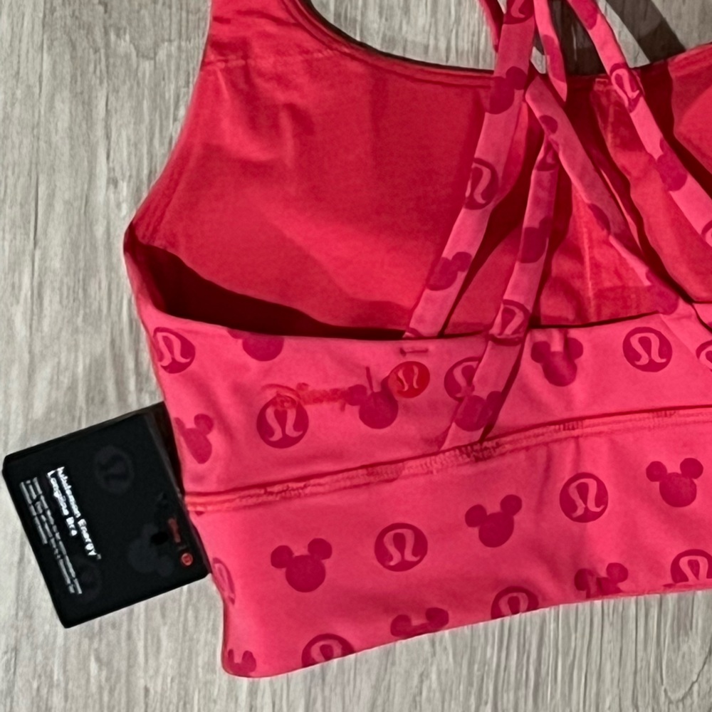 Lululemon Energy Bra Disney Mickey Mouse Pink Lip Gloss Size 6 NWT - Picture 3 of 5